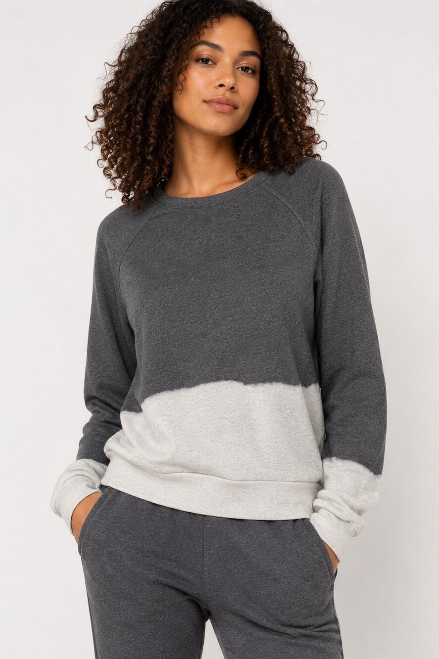Z by Zella Savannah Dip Dye Crewneck Sweatshirt Gray & White Size M NWT